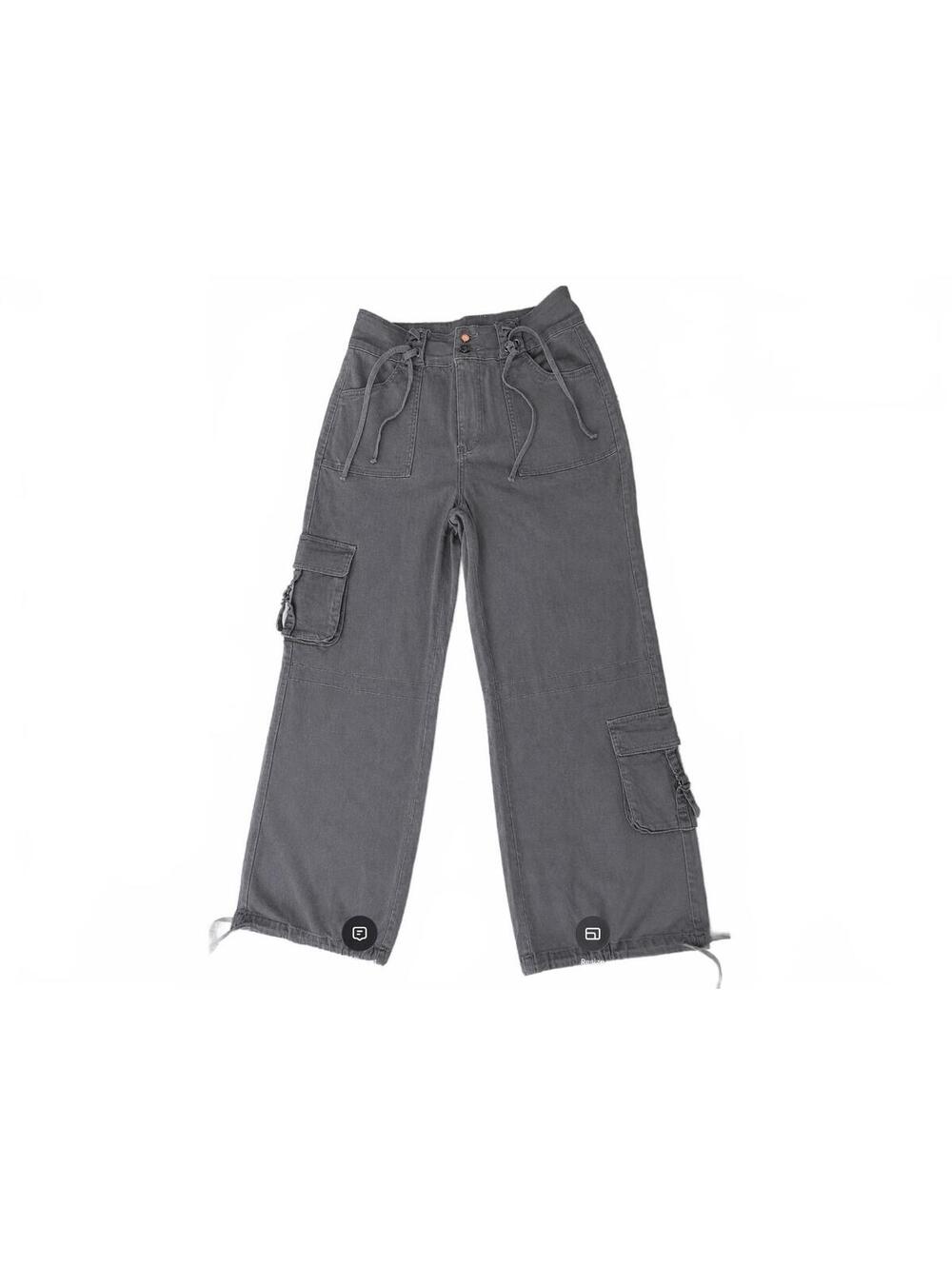 Cider NWT Gray Wide Leg Cargo Pants with Drawstring Waist and Pockets, SZ Lg Y2K